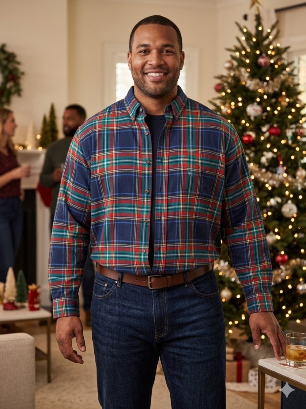 NWT Chaps Big & Tall Performance Flannel Plaid Button-Down Shirt (3XB)